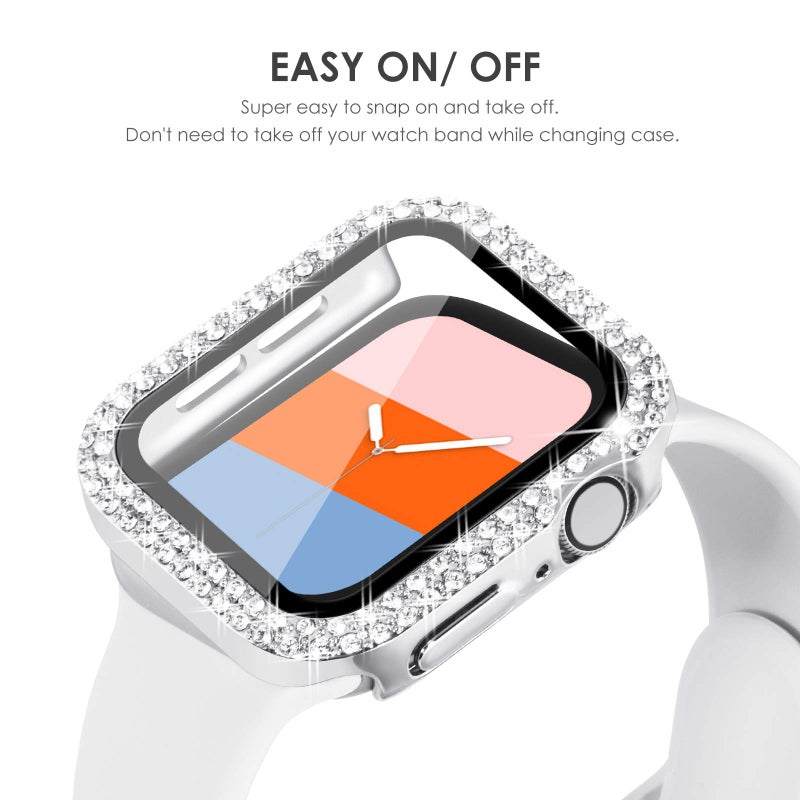 KADES Bling Case for Apple Watch 40mm with Built-in Screen Protector, Sparkling Rhinestone Protective Cover Compatible with Apple Watch Series SE3 SE2 6 5 4 SE (40mm, Silver) - Image 4