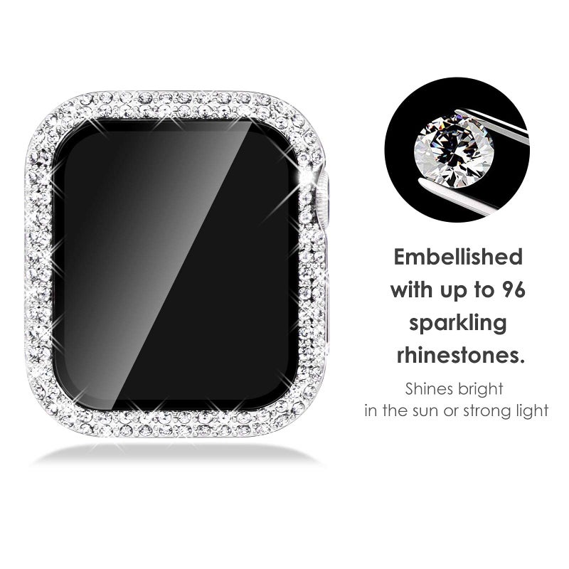 KADES Bling Case for Apple Watch 40mm with Built-in Screen Protector, Sparkling Rhinestone Protective Cover Compatible with Apple Watch Series SE3 SE2 6 5 4 SE (40mm, Silver) - Image 2