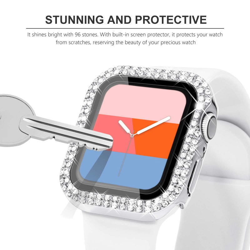 KADES Bling Case for Apple Watch 40mm with Built-in Screen Protector, Sparkling Rhinestone Protective Cover Compatible with Apple Watch Series SE3 SE2 6 5 4 SE (40mm, Silver) - Image 3