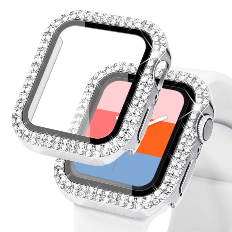 KADES Bling Case for Apple Watch 40mm with Built-in Screen Protector, Sparkling Rhinestone Protective Cover Compatible with Apple Watch Series SE3 SE2 6 5 4 SE (40mm, Silver) - Image 1