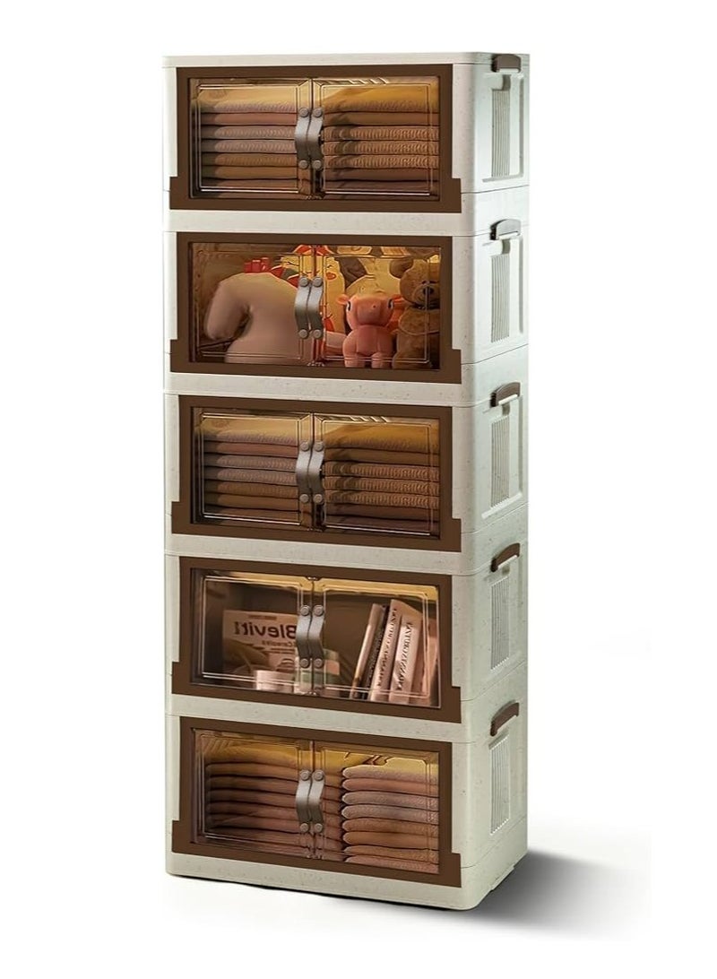 الوطنية خزانة تخزين بلاستيكية شفافة بخمسة أرفف، أدراج عرض بيضاء وبيج، وحدة تنظيم بأبواب شفافة، حل تخزين للمنزل والمكتب - Image 1