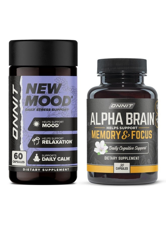 ONNIT Premium Alpha Brain Bundle - Nootropic Brain Supplement (30 Count) for Focus, Concentration & Memory + New Mood Supplement for Stress Relief, Sleep and Mood (60 Count)