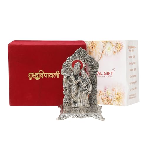 INTERNATIONAL GIFT® Silver Radha Krishna Idol Oxidized Finish with Happy Diwali Tag for Home/Gift | Spiritual Significance | Symbol of Love and Devotion | Bringing Positive Energy | Ideal Gift Option - Image 1