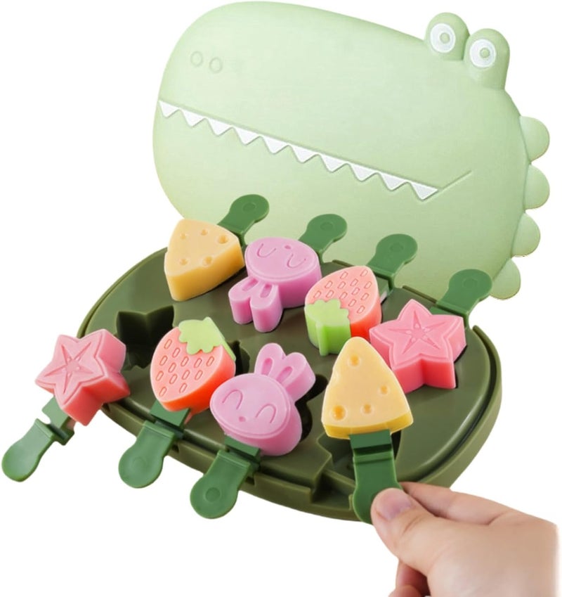Zigihos Silicone Popsicle Molds, Dinosaur Animal Small Mini Popsicles Molds, Fun Shaped Homemade Ice Popsicle Molds Set, BPA Free (Green-crocodile(8 pieces)) - Image 1