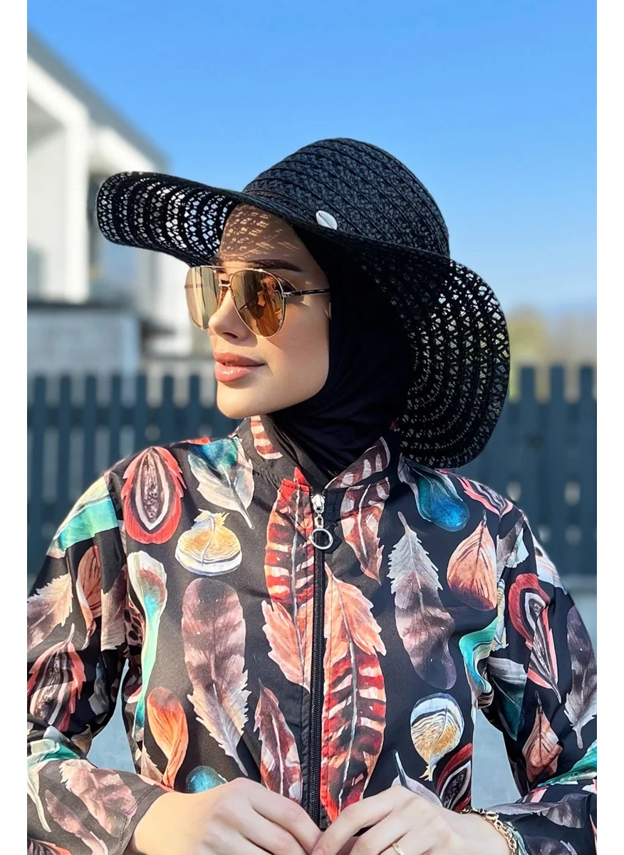 Remsa Mayo Patterned Seashell Straw Hat Black Rş-31