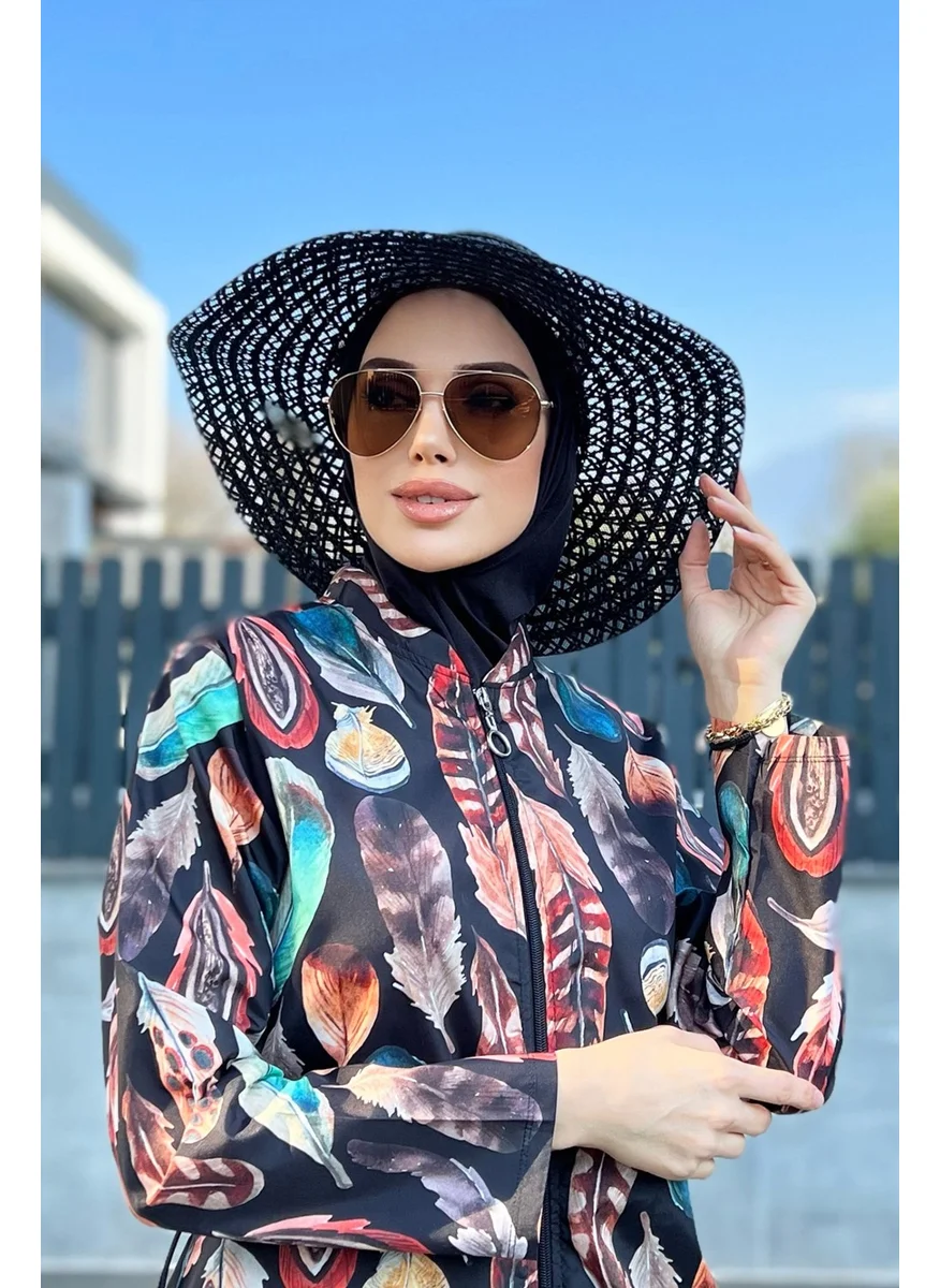 Remsa Mayo Patterned Seashell Straw Hat Black Rş-31