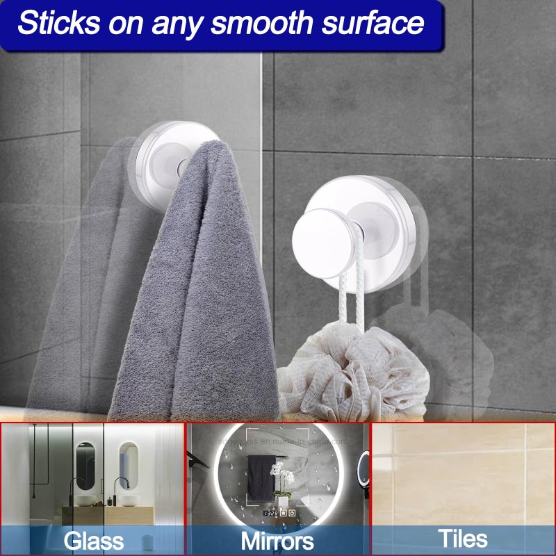 Bntuk Suction Cup Hooks for Shower, Removable Towel Hooks for Bathroom Window Glass Door Wall, Bath Robe Looafh Hook for Hanging - 2 Pack, White - Image 4