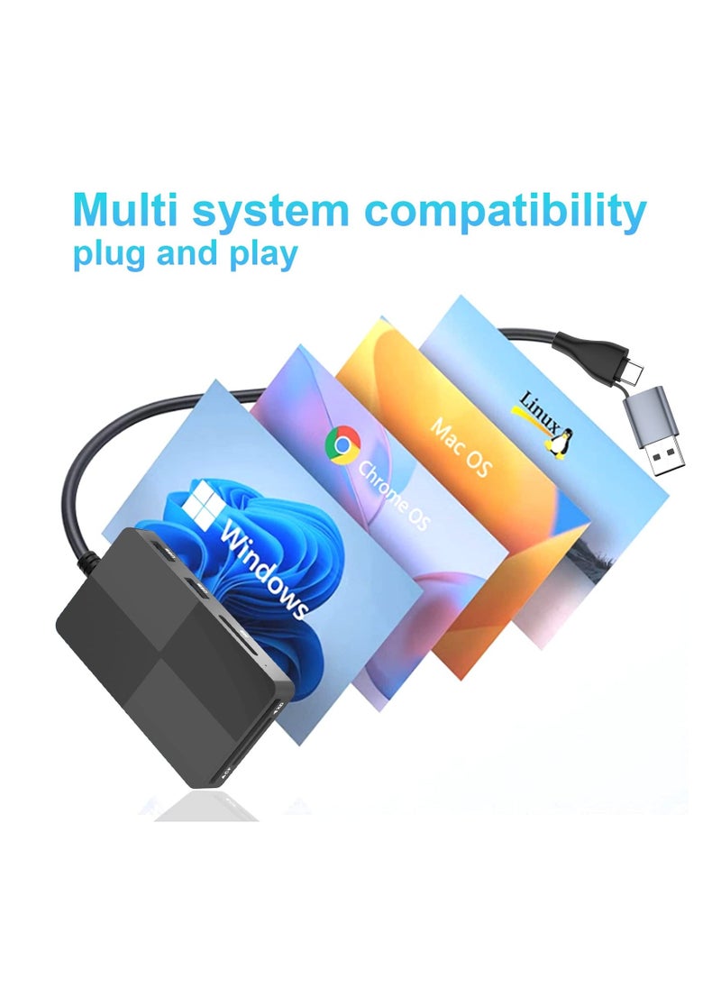 USB C Multi Card Reader Hub, 5 Memory Cards with Extra 3 USB3.0, SD/TF/CF/Micro SD/XD/MS Memory Card Reader/Adapter/Hub Fit for SD SDXC SDHC CF CFI TF Micro SD Micro SDXC SDHC MS UHS USB Stick Mouse