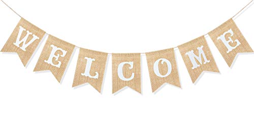 Uniwish Welcome Banner Sign Garland Wedding Baby Shower Classroom Party Decorations Vintage Rustic Burlap Hanging Bunting Home Décor - Image 1