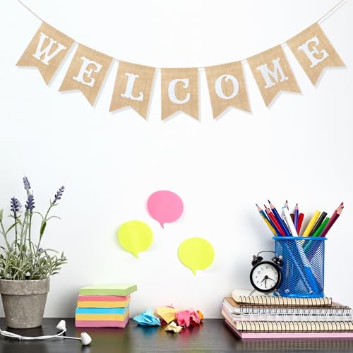 Uniwish Welcome Banner Sign Garland Wedding Baby Shower Classroom Party Decorations Vintage Rustic Burlap Hanging Bunting Home Décor - Image 5