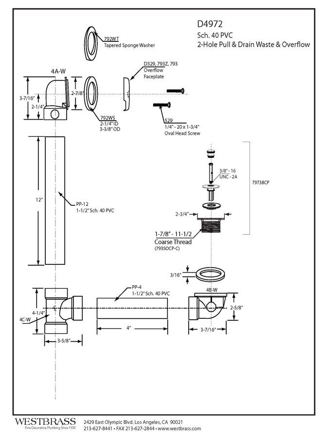 ويست براس مغسلة ويست براس للسحب والصرف، مقاس 40 بوصة، مزودة بكوع ذي فتحتين، من الكروم المصقول، D4972-26 - Image 2