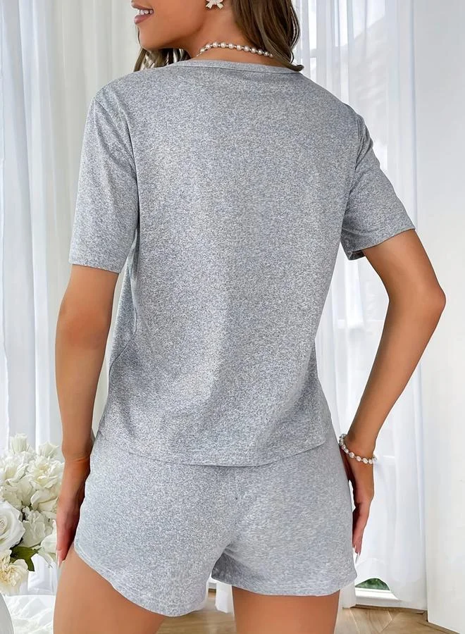 Take Two Grey Slogan Text Print T-Shirt and Shorts Set