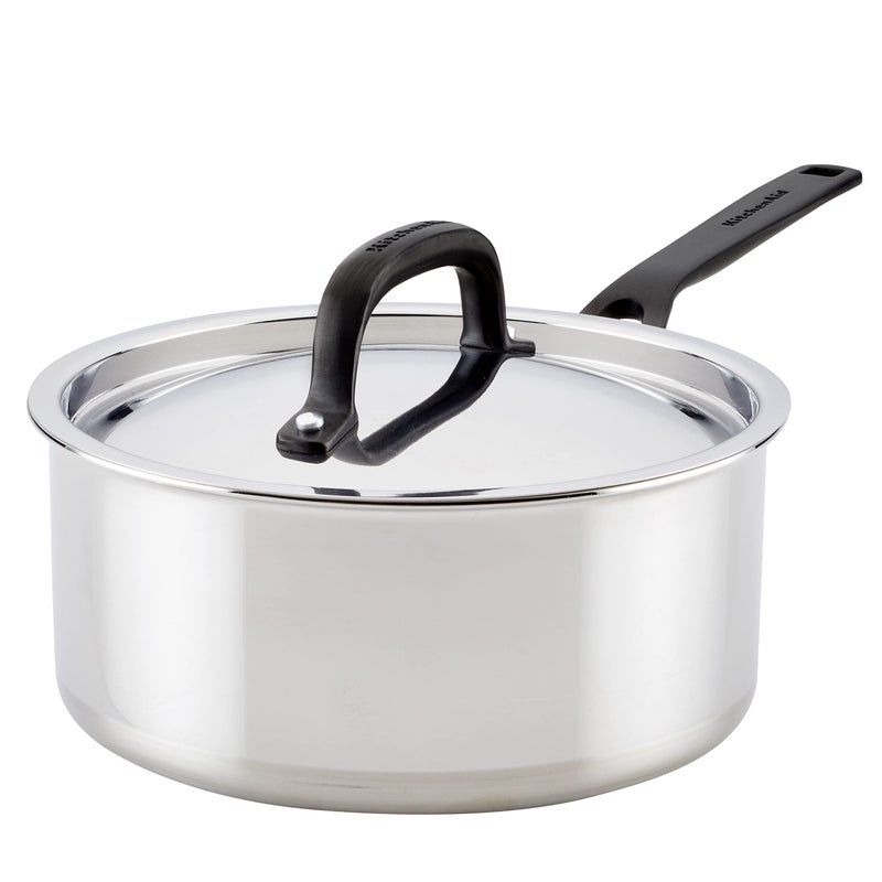 KitchenAid 30050 5-Ply Clad Polished Stainless Steel Saucepan with Lid, 3 Quart -Polished Stainless Steel - Image 1
