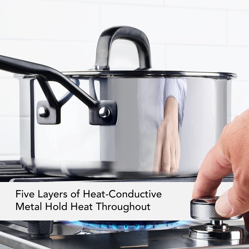 KitchenAid 30050 5-Ply Clad Polished Stainless Steel Saucepan with Lid, 3 Quart -Polished Stainless Steel - Image 3