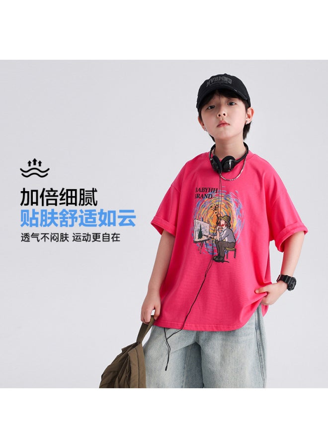 Men's Big Children's Summer Korean Style Cotton Cartoon Short-sleeved T-shirt  New Children's Summer Half-sleeved Ice Top
