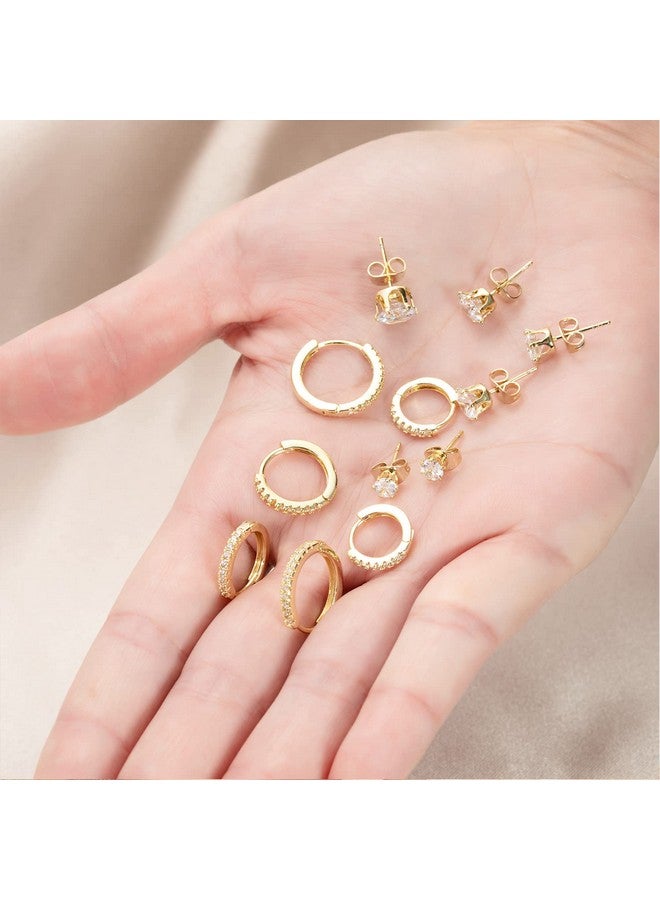 كيسا بلان طقم أقراط KesaPlan Huggie Hoop and Stud من الفضة الإسترلينية عيار 925 المطلية بالذهب عيار 14 قيراطًا، طقم أقراط ذهبية للنساء/الرجال - Image 3