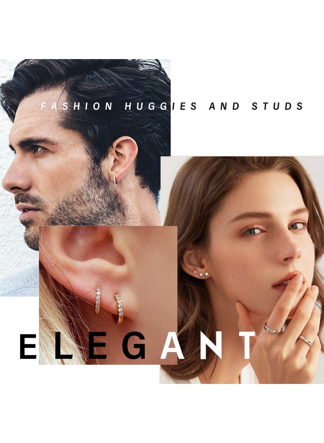 كيسا بلان طقم أقراط KesaPlan Huggie Hoop and Stud من الفضة الإسترلينية عيار 925 المطلية بالذهب عيار 14 قيراطًا، طقم أقراط ذهبية للنساء/الرجال - Image 4