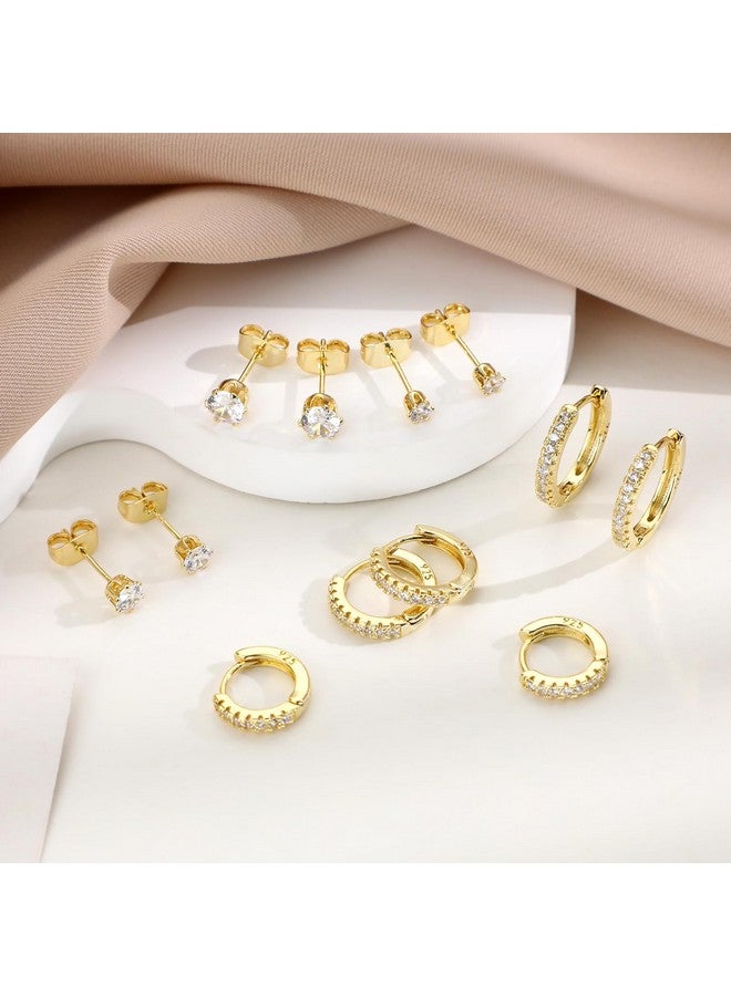 كيسا بلان طقم أقراط KesaPlan Huggie Hoop and Stud من الفضة الإسترلينية عيار 925 المطلية بالذهب عيار 14 قيراطًا، طقم أقراط ذهبية للنساء/الرجال - Image 5