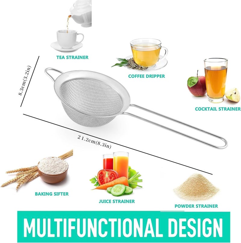 COKUMA Fine Mesh Strainers for Kitchen, Stainless Steel Metal Hand Small Mini Sieve Strainer, Cocktail Strainer Tea Coffee Juice Strainer，Food Strainer with Handlle (3.35inch, Silver) - Image 2