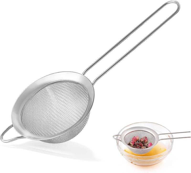 COKUMA Fine Mesh Strainers for Kitchen, Stainless Steel Metal Hand Small Mini Sieve Strainer, Cocktail Strainer Tea Coffee Juice Strainer，Food Strainer with Handlle (3.35inch, Silver) - Image 1