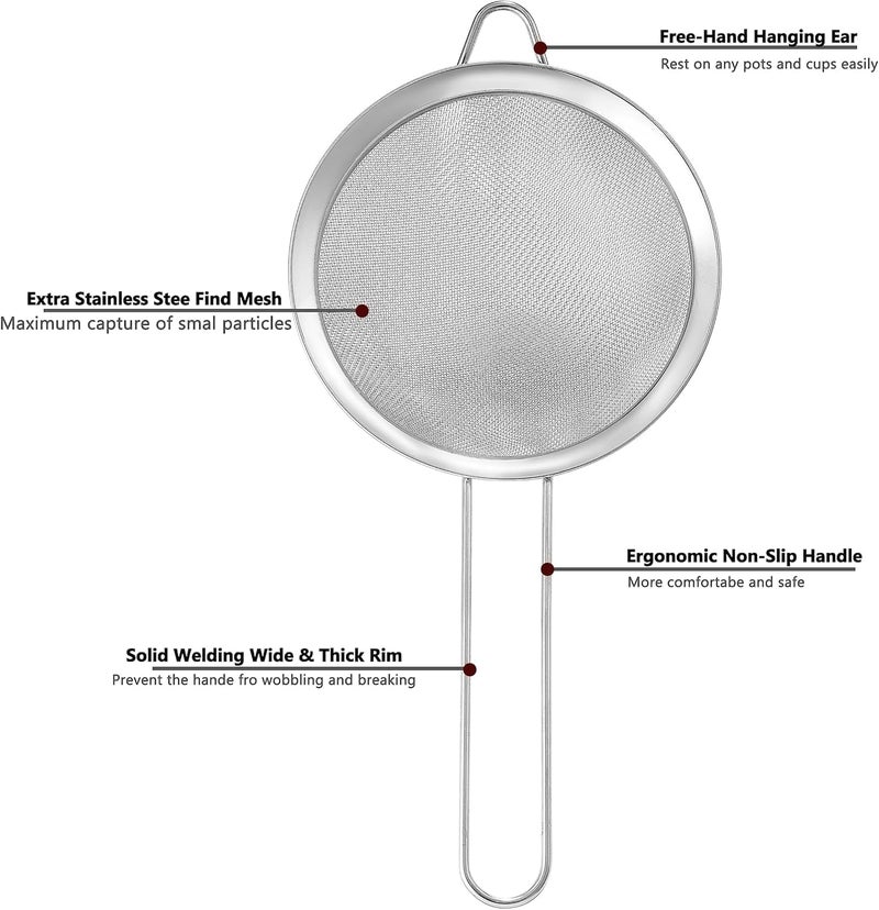 COKUMA Fine Mesh Strainers for Kitchen, Stainless Steel Metal Hand Small Mini Sieve Strainer, Cocktail Strainer Tea Coffee Juice Strainer，Food Strainer with Handlle (3.35inch, Silver) - Image 3