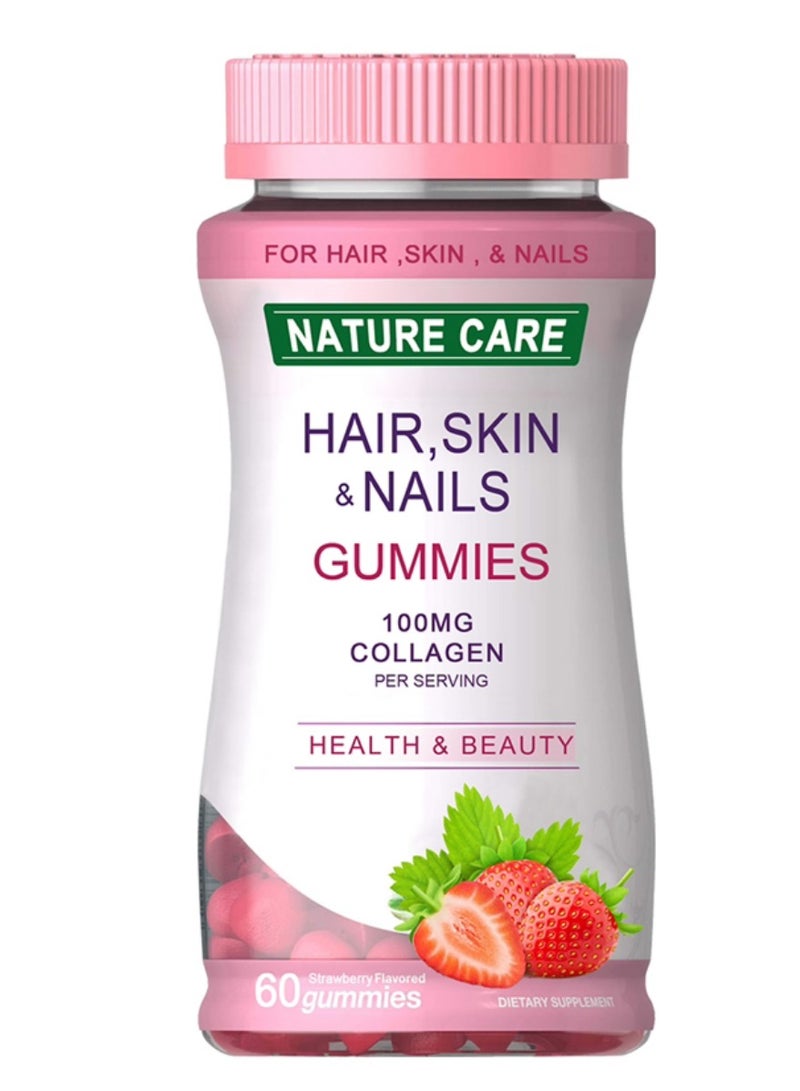 Hair, Skin and Nails Gummies  Strawberry Flavored 100 mg Collagen Health and Beauty