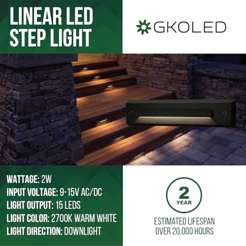 GKOLED 6-Pack Low Voltage 9-15V AC/DC LED Linear Step Lights, 2W Landscape Cutoff Stair Riser Light, Outdoor Waterproof Accent Lighting Fixtures, Die-cast Aluminum with Black Powder Coated Finish - Image 2