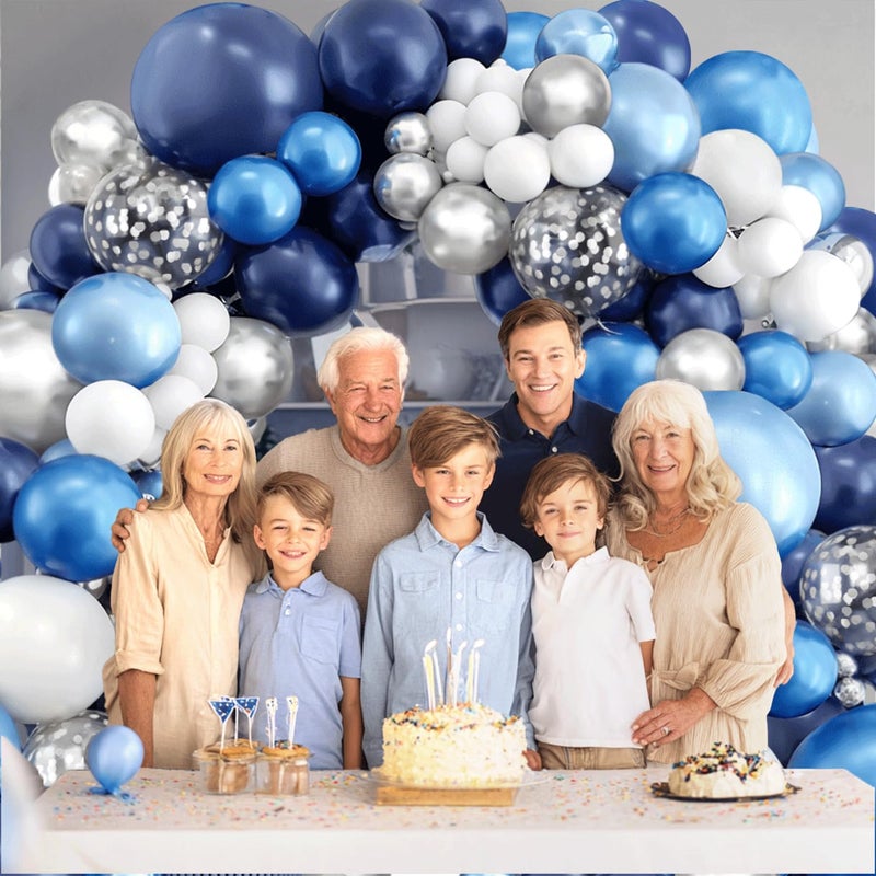 Blocesa Blue White Silver Balloons Arch Kit, Navy Blue and White Balloons with Metallic Dark Light Blue Silver Conftti Balloons Garland for Graduation Birthday Party Bridal Shower Anniversary Decoration - Image 5