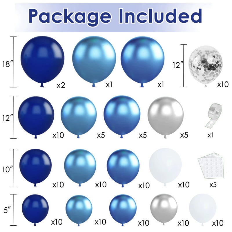 Blocesa Blue White Silver Balloons Arch Kit, Navy Blue and White Balloons with Metallic Dark Light Blue Silver Conftti Balloons Garland for Graduation Birthday Party Bridal Shower Anniversary Decoration - Image 2