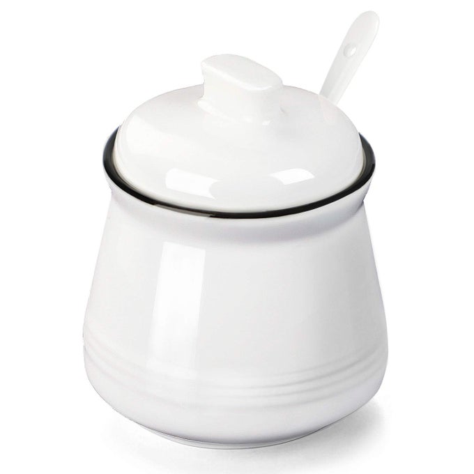 PORCELAIN SALT BOWL WITH LID AND SPOONCERAMIC SUGAR BOWL 12OZ WHITE