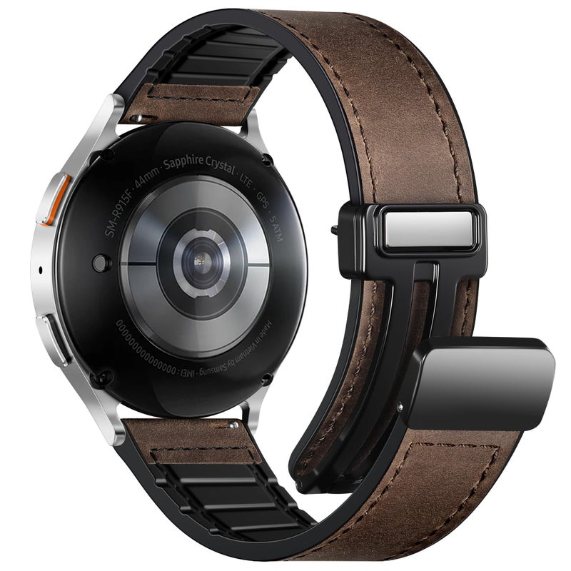 Charlam Magnetic Leather Bands Compatible with Samsung Galaxy Watch 7 Band 6 5 4 FE Active 2 40mm 44mm/Watch 6/4 Classic/Watch 5 Pro/3, 20mm Genuine Leather Straps for Samsung Watch Bands Men Women - Image 1