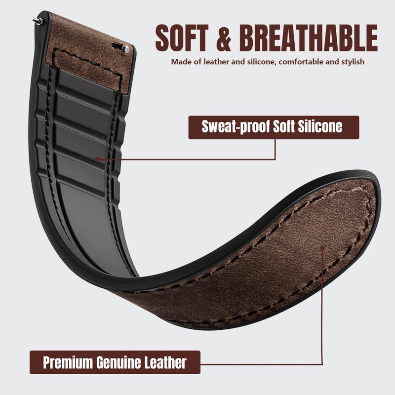 Charlam Magnetic Leather Bands Compatible with Samsung Galaxy Watch 7 Band 6 5 4 FE Active 2 40mm 44mm/Watch 6/4 Classic/Watch 5 Pro/3, 20mm Genuine Leather Straps for Samsung Watch Bands Men Women - Image 2