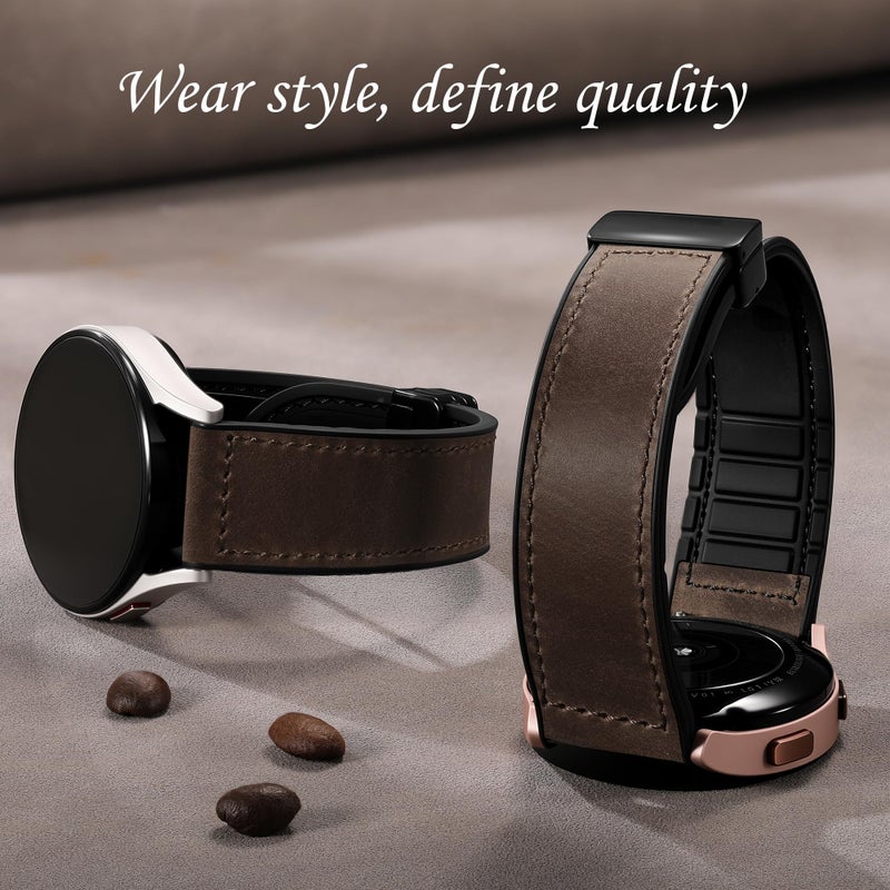 Charlam Magnetic Leather Bands Compatible with Samsung Galaxy Watch 7 Band 6 5 4 FE Active 2 40mm 44mm/Watch 6/4 Classic/Watch 5 Pro/3, 20mm Genuine Leather Straps for Samsung Watch Bands Men Women - Image 4