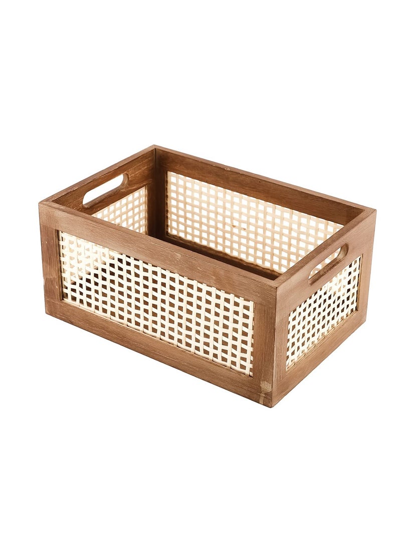 عام Decorative Vintage Wooden Crate Storage Box, Rustic Pine Wood Organizer Bin Basket, with Built-In Handles Rustic Farmhouse Look Frame for Kitchen Pantry, Cabinets-Multipurpose Home Collection - Image 1