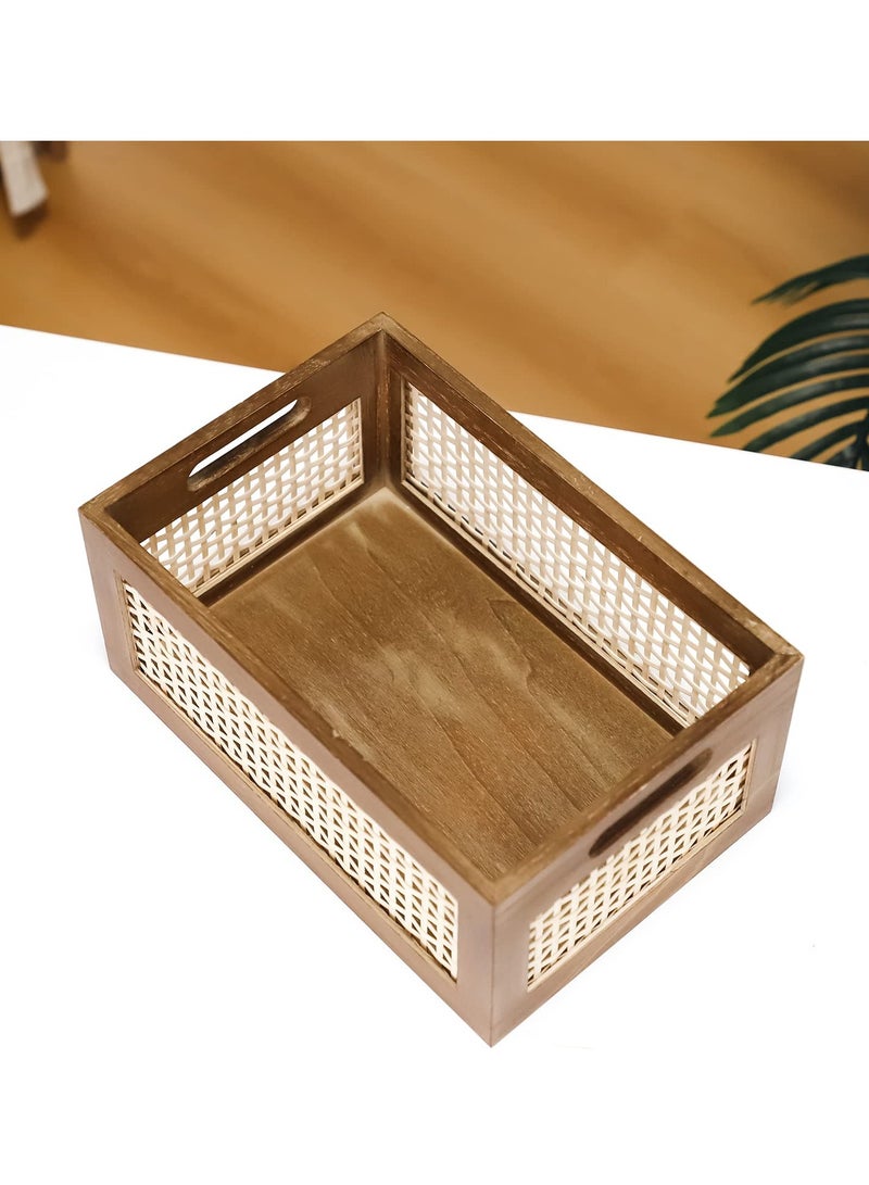 عام Decorative Vintage Wooden Crate Storage Box, Rustic Pine Wood Organizer Bin Basket, with Built-In Handles Rustic Farmhouse Look Frame for Kitchen Pantry, Cabinets-Multipurpose Home Collection - Image 2
