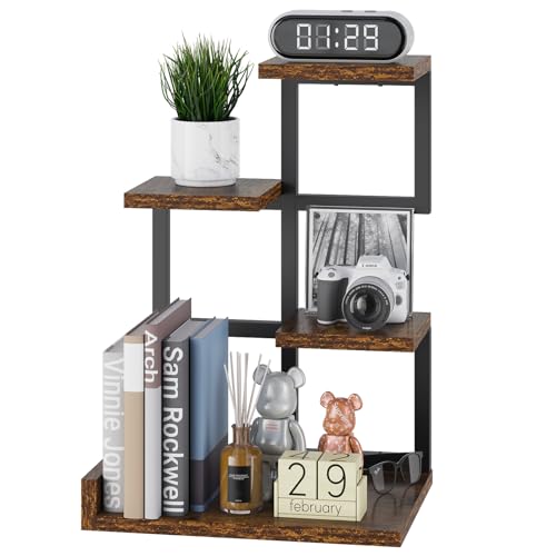YMYNY Desktop Shelf Organizer 4 Tier Storage Display Rack Desk Shelf Organizer Small Bookshelf with Metal Frame for Office Books Plants 122 x 945 x 1752 Rustic Brown Black UHSR007H - Image 1