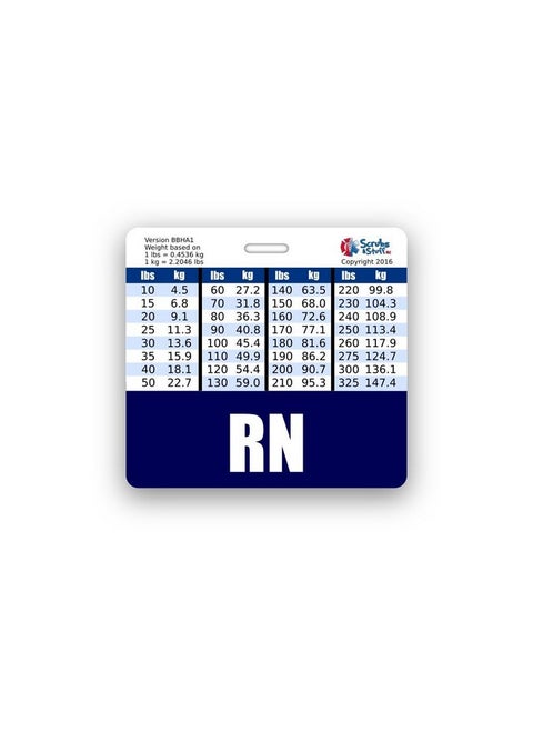 Rn Badge Buddy Horizontal W/Height & Weight Conversion Charts (Navy Blue)