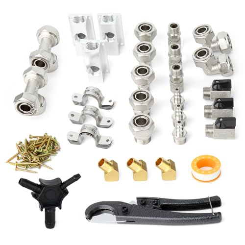 GASHER 97Pieces Compressed Air Piping System Aluminum Outlet Blocks Tees Cutter Connectors Tees Mounting clips - Image 1