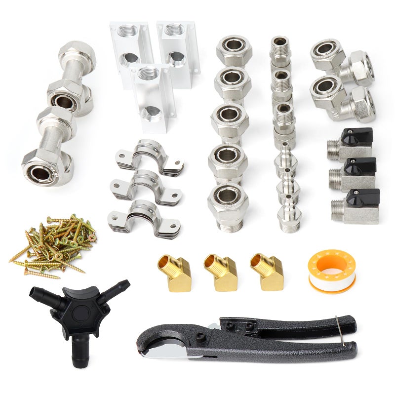GASHER 97Pieces Compressed Air Piping System Aluminum Outlet Blocks Tees Cutter Connectors Tees Mounting clips - Image 2