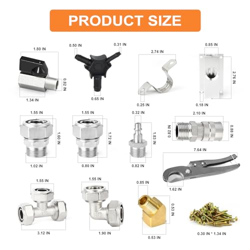 GASHER 97Pieces Compressed Air Piping System Aluminum Outlet Blocks Tees Cutter Connectors Tees Mounting clips - Image 3