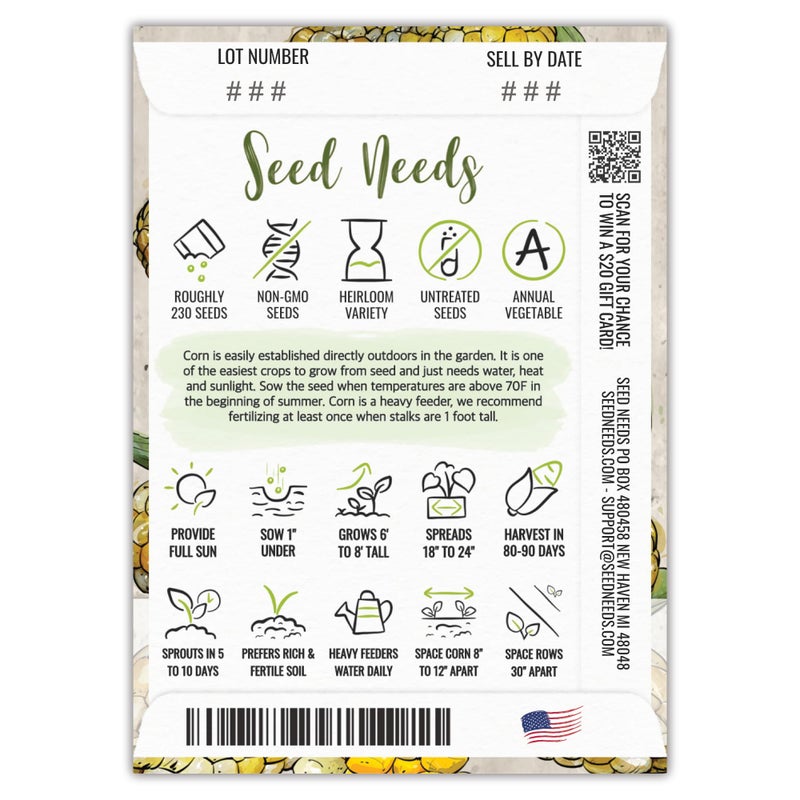 Seed Needs Peaches and Cream Sweet Corn Seeds | 230+ Seeds Non GMO Hybrid Untreated Bicolor Sweet Corn | White and Yellow Mixed Kernals Garden Summertime Favorite | 1.5 Ounce Bulk Package - Image 2