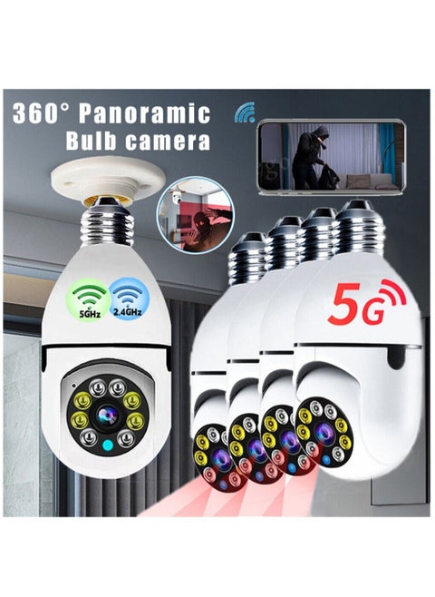 5 PACKS1080P Wireless Tovnet Wifi Pan/Tilt Light Bulb Security Camera, 360 Degrees 3.0MP Cam Home Surveillance CCTV Panoramic IP Camera, with Night Vision, Smart Motion Detection