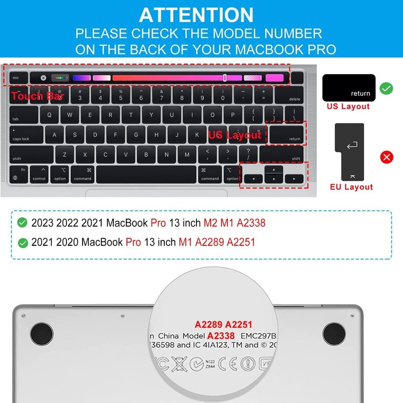 Ojos Ultra Thin Keyboard Cover for 2020-2023 MacBook Pro 13 inch A2338 M2 M1 A2289 A2251 & 2020 2019 New MacBook Pro 16 inch A2141 with Touch Bar & Touch ID Keyboard Protector Skin, Clear - Image 2