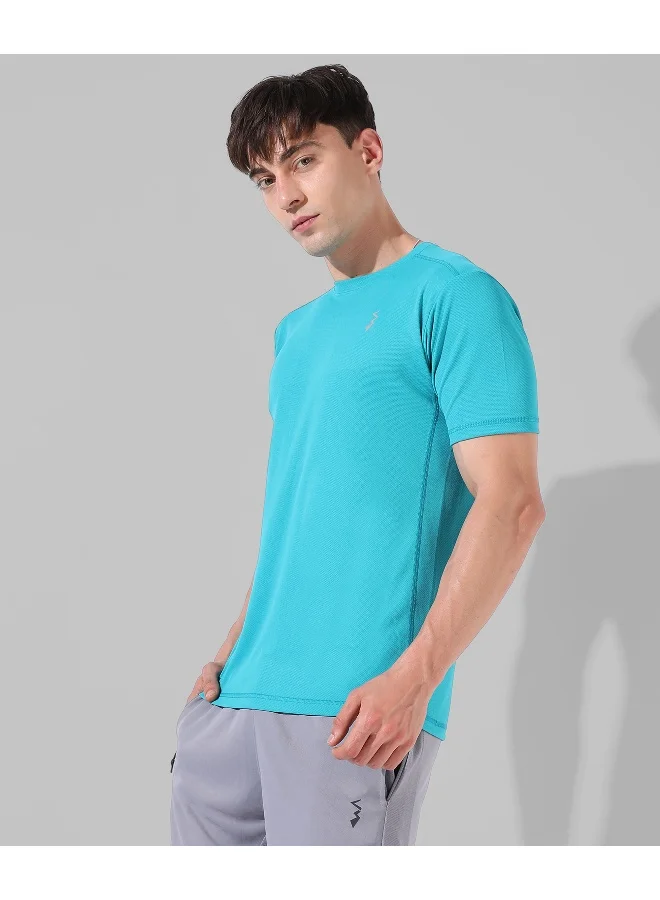 Campus Sutra Men's Aqua Blue Solid Activewear T-Shirt