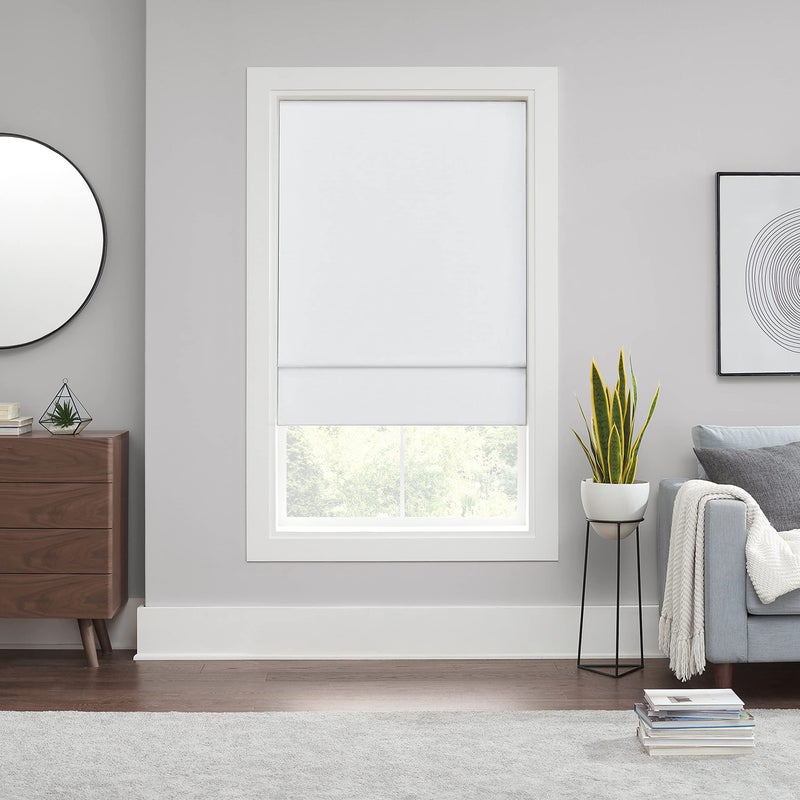 Eclipse Kylie Total Privacy Blackout Cordless Lined Window Roman Shade for Living Room, 33 in x 64 in, White - Image 1