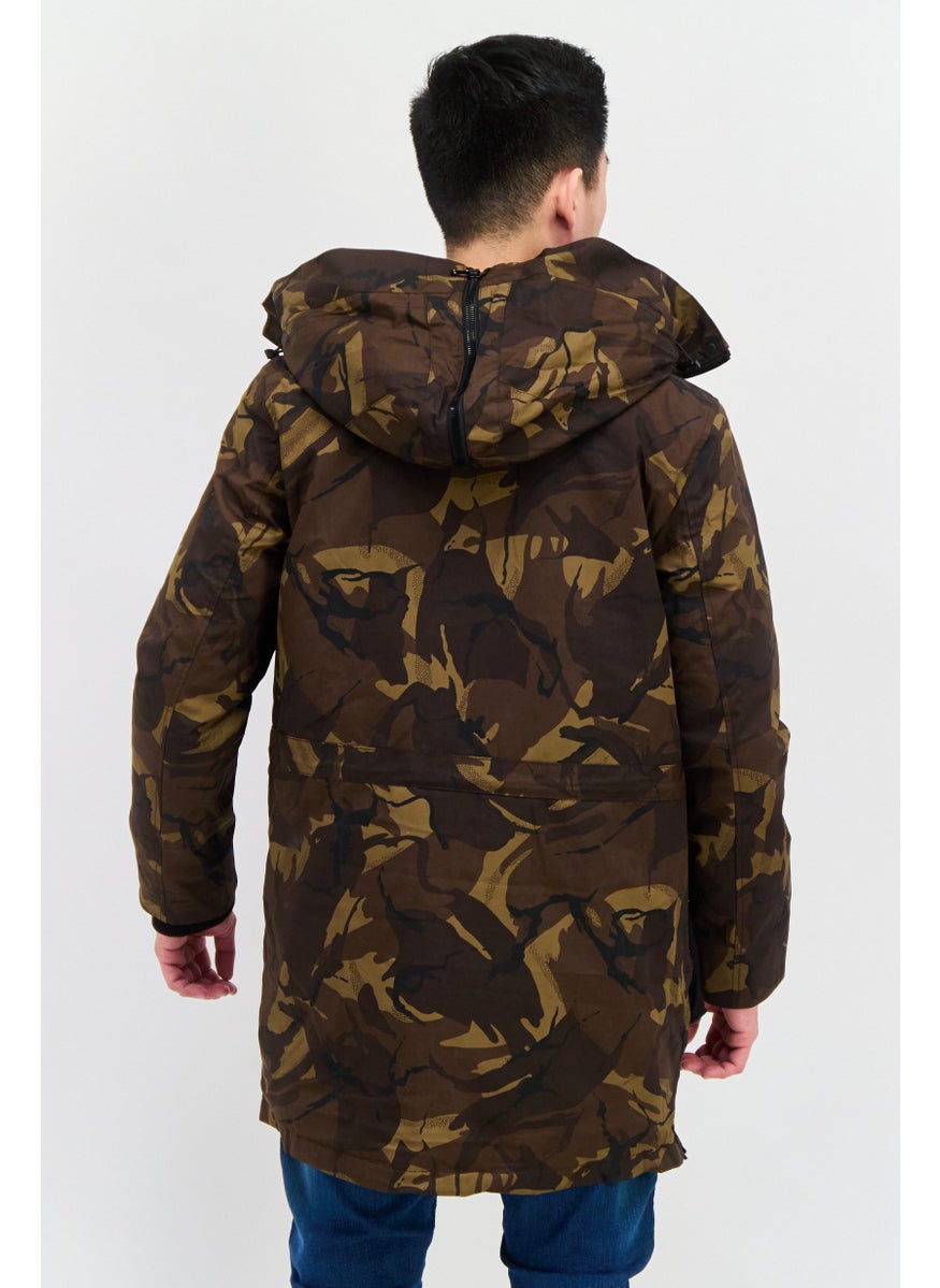 SELECTED - Men Camouflage Parka Jacket, Brown - Image 1