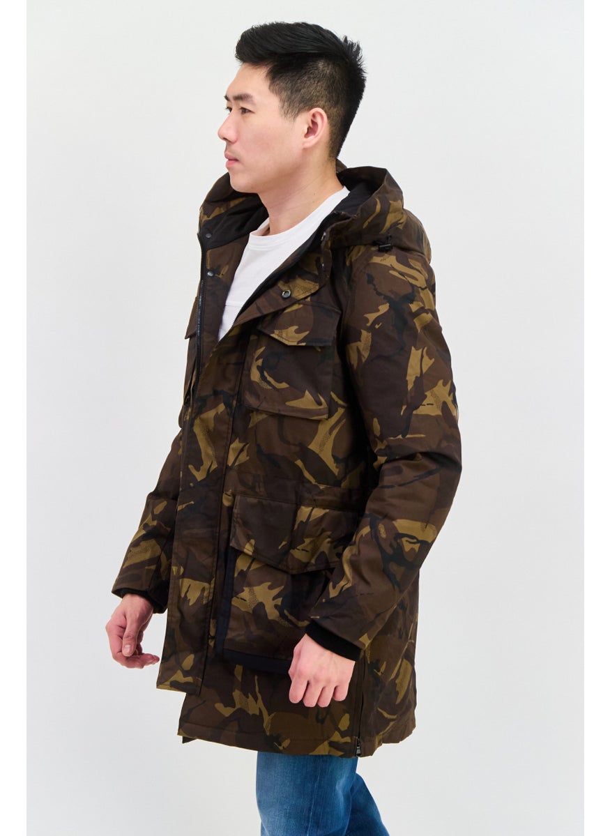 SELECTED - Men Camouflage Parka Jacket, Brown - Image 1