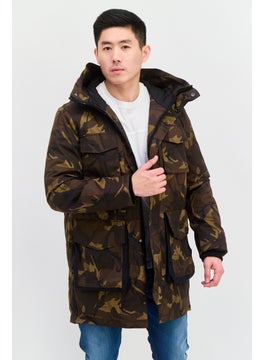 Men Camouflage Parka Jacket, Brown