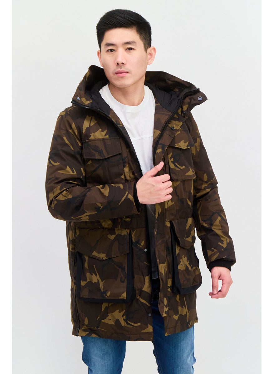SELECTED - Men Camouflage Parka Jacket, Brown - Image 1