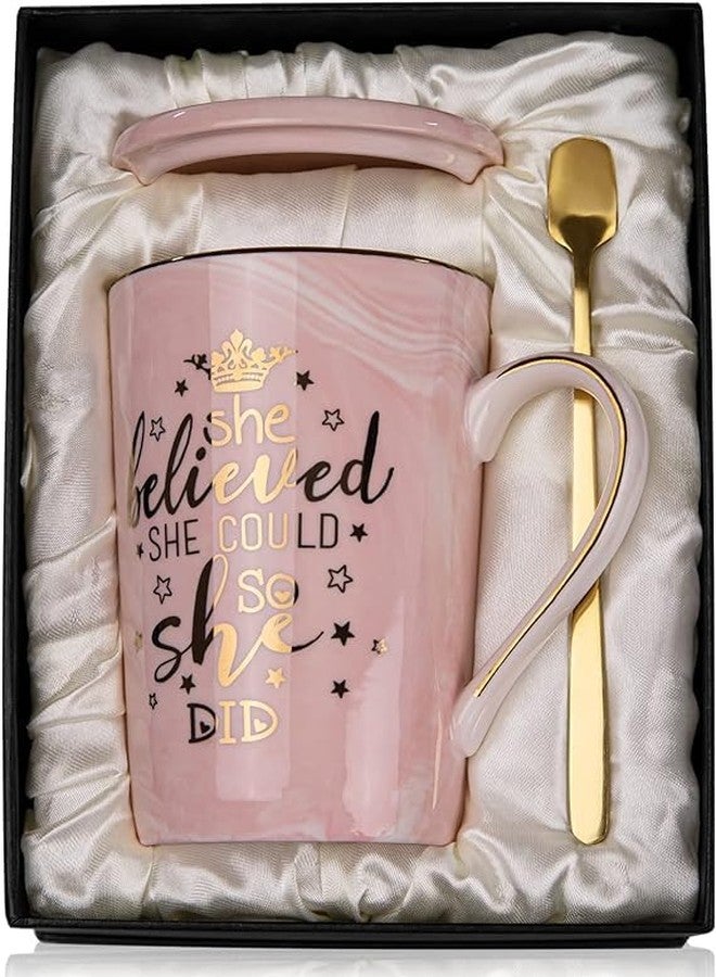 ALBISS Graduation Gifts for Her 2024, She Believed She Could So She Did Coffee Mug, Inspirational Congratulations Gift for Women, Wife Daughter Friend Girlfriend, 14oz Pink Coffee Cup, Nice Gift Boxed - Image 1